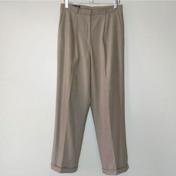 Vintage Lands End Tan Cashmere Wool  Trouser Pants Pleated High Waist Size 10 - Picture 1 of 16